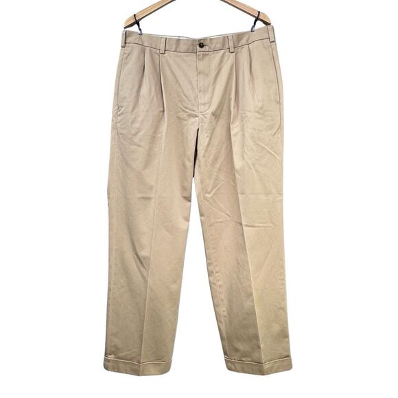Brooks Brothers Pants Mens 36 x 29 Khaki Elliot Pleated Cuffed Advantage Chinos - Picture 2 of 16